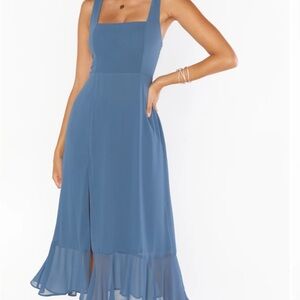 Show Me Your MuMu Slate Blue Midi Dress